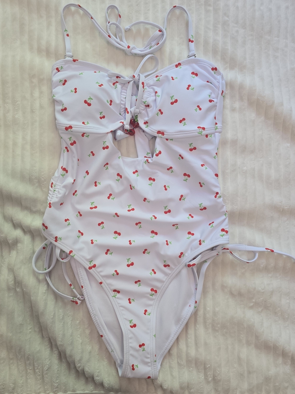 Juicy Couture Cherry Print Cutout Monokini One Piece Swimsuit High Leg NWT M